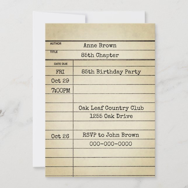 Convite Antiga placa de biblioteca 85.a Festa de aniversár (Frente)