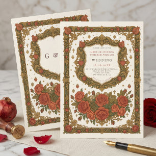 Convite Antigo Brasão de Rosas Florais Vintage Casamento