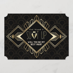 Convite Antigo Dourado Preto Art Deco Seja Meu Padrinho do
