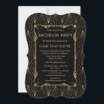 Convite Antigo Excelente Dourado de Hollywood Gatsby Bache<br><div class="desc">Dourado Excelente Negro Gatsby Bachelor Party. Glam, design de cartão Vintage com um Excelente Gatsby art deco style, uma velha Hollywood de Roaring, de 1920, com capa de folha de ouro falsa e fontes lindas. Use a ferramenta Personalizar para adicionar suas informações. Para mais, visite, por favor, minha antiga Coleção...</div>