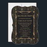 Convite Antigo Excelente Dourado de Hollywood Gatsby Bache<br><div class="desc">Dourado Excelente Negro Gatsby Bachelor Party. Glam, design de cartão Vintage com um Excelente Gatsby art deco style, uma velha Hollywood de Roaring, de 1920, com capa de folha de ouro falsa e fontes lindas. Use a ferramenta Personalizar para adicionar suas informações. Para mais, visite, por favor, minha antiga Coleção...</div>