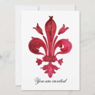 Convite ANTIGO MONOGRAMA DE Gema Damasco FLEUR DE LIS VERM