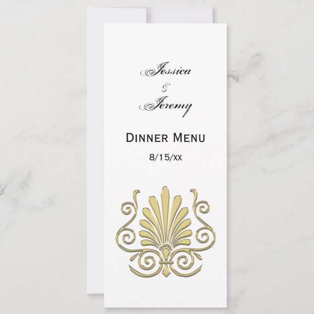 Convite Antigo Pluma Dourada Art Déco Arabesco (Frente)