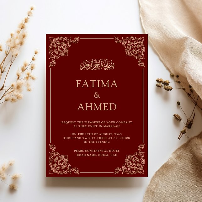 Convite Antigo Quadro de Renda Dourada Casamento Muçulmano (Criador carregado)