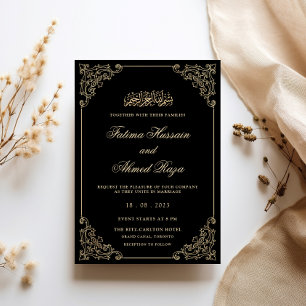 Convite Antigo Quadro de Renda Dourado Preto Casamento Muç