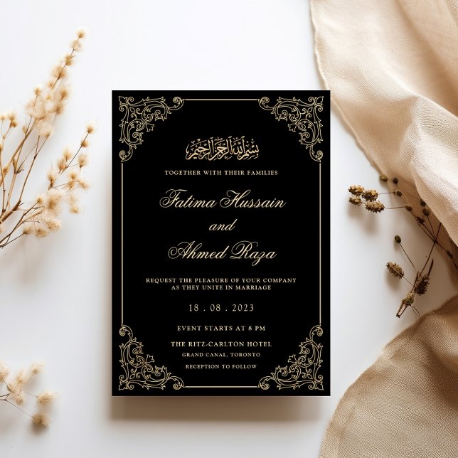 Convite Antigo Quadro de Renda Dourado Preto Casamento Muç (Criador carregado)