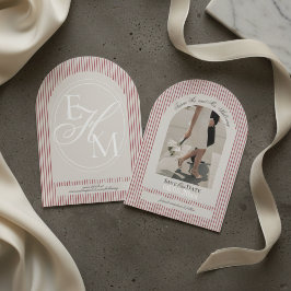 Convite Antigo Script Red Stripe Foto Salva a Data