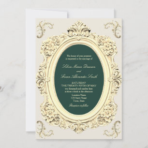 Convite Antigo Verde Esmeralda Dourado Casamento