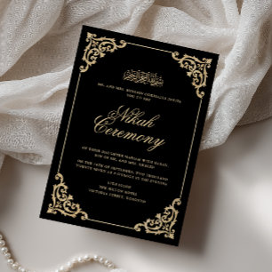 Convite Antigo Vintage Barroco Preto Cerimônia de Nikah Do
