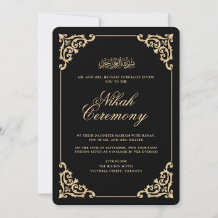 Convite Antigo Vintage Barroco Preto Cerimônia de Nikah Do