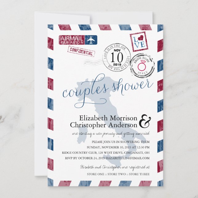 Convite Antiguidade Airmail Itália | Chá casais (Frente)