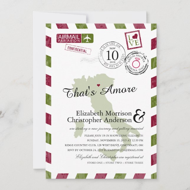 Convite Antiguidade Airmail Verona Itália | Chá de panela (Frente)