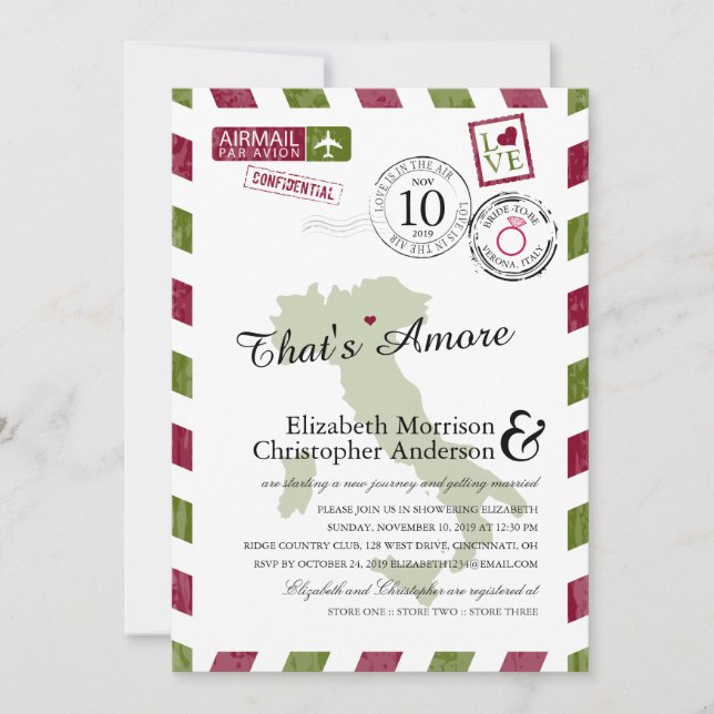 Convite Antiguidade Airmail Verona Itália | Chá de panela (Frente)