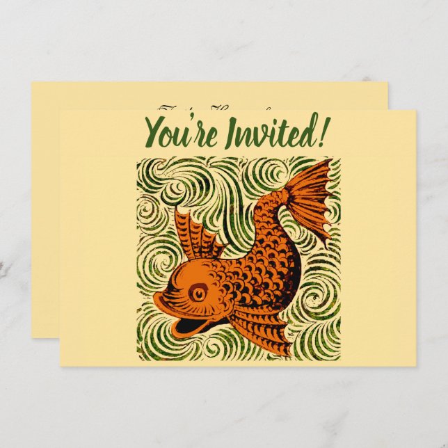 Convite Antiguidade de Peixe Azulejo Antigo (Frente/Verso)