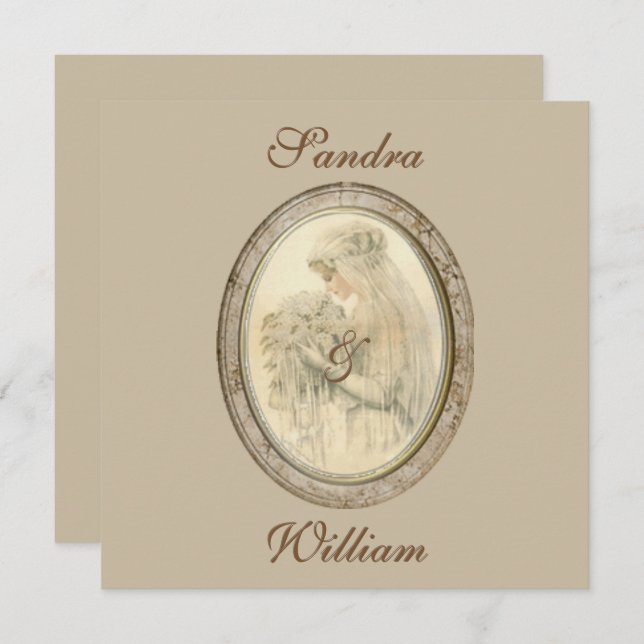 Convite Antiquado para Casamento de Noiva (Frente/Verso)