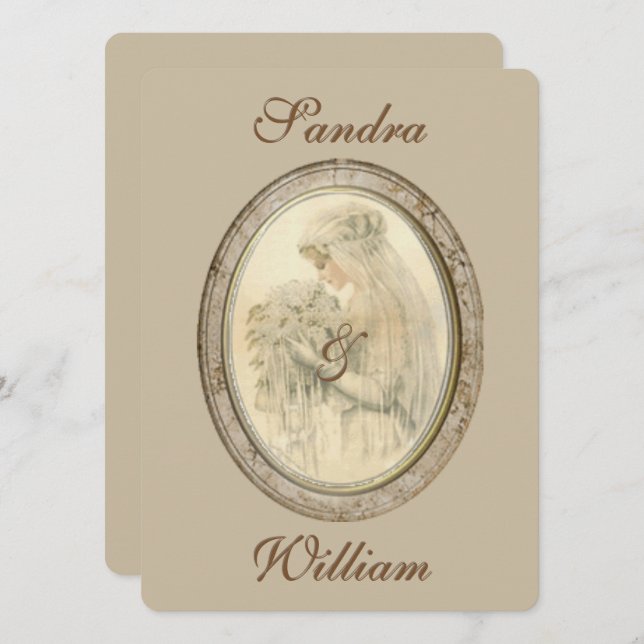 Convite Antiquado para Casamento de Noiva (Frente/Verso)