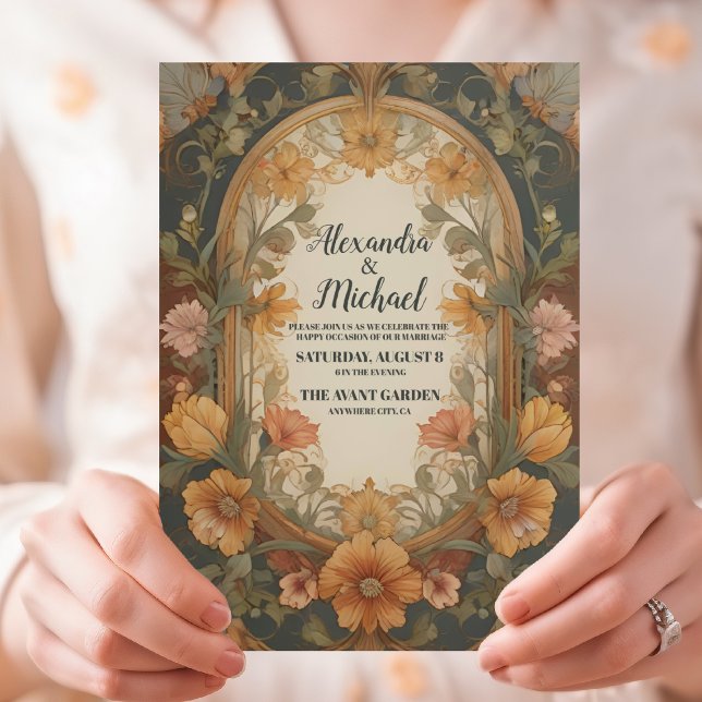 Convite Antique Arte Floral Nouveau Casamento (Criador carregado)