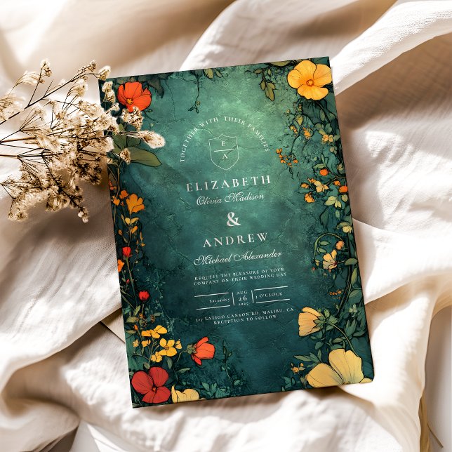 Convite Antique Arte Floral Nouveau Casamento (Criador carregado)