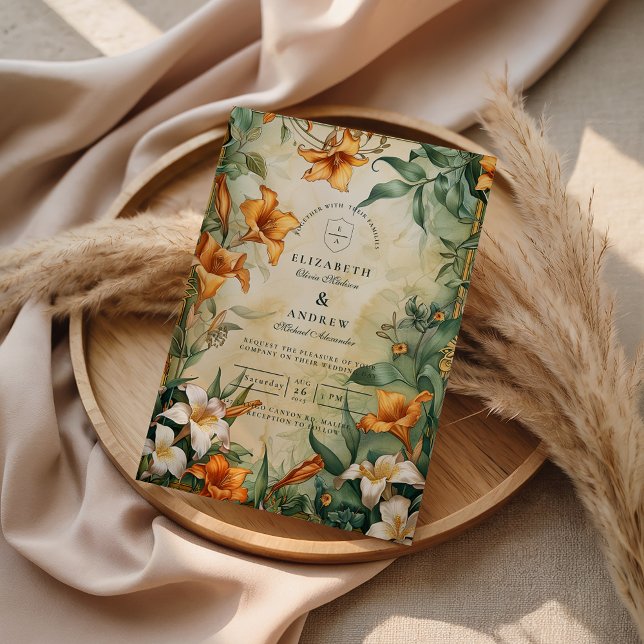 Convite Antique Botanical Floral Wedding (Criador carregado)