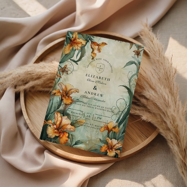 Convite Antique Botanical Lily Wedding (Criador carregado)