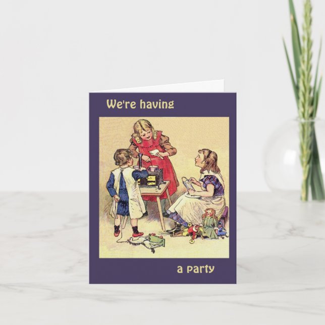 Convite Antique Doll Party Invitation Notecard (Frente)