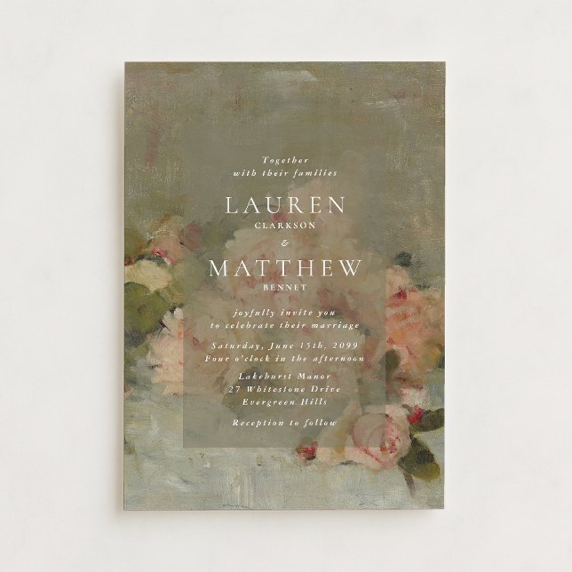 Convite Antique Rose Oil Painting Wedding Invitation (Criador carregado)