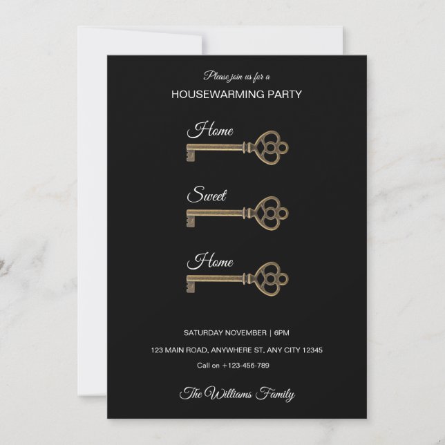 Convite Antique Skeleton Key Housewarming Invitation (Frente)