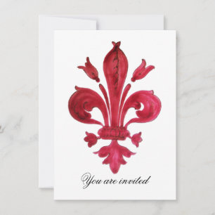 Convite ANTIQUE VERMELHO FLEUR DE LIS Damask Gem Monograma