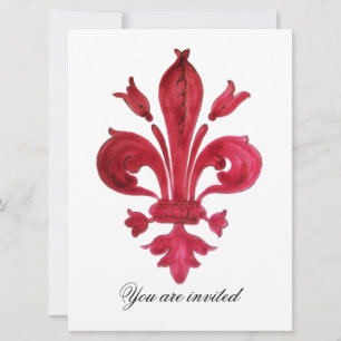 Convite ANTIQUE VERMELHO FLEUR DE LIS Damask Gem Monograma