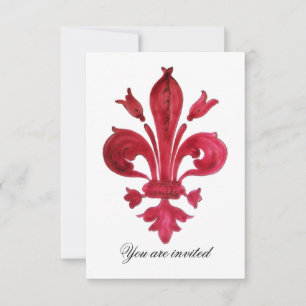 Convite ANTIQUE VERMELHO FLEUR DE LIS Damask Gem Monograma