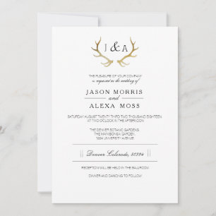 Convite Antler Dourado Rústico Casamento Elegante