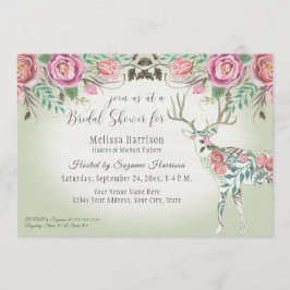 Convite Antler floral dos cervos do rosa selvagem elegante