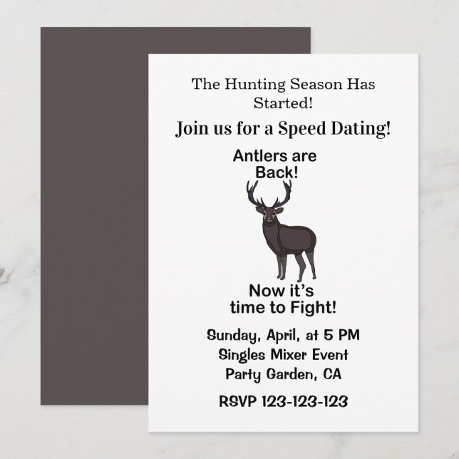 Convite Antlers Are Back Deer Quote Hunting Speed Dating (Frente/Verso)