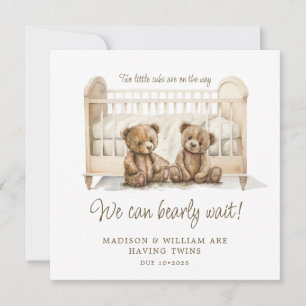 Convite Anunciação de Gravidez Gêmea Ursos de Teddy Neutra