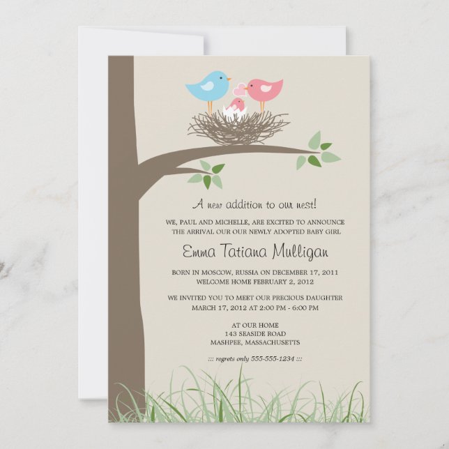 Convite Anunciante Adoção Ninho de Pássaro (Frente)