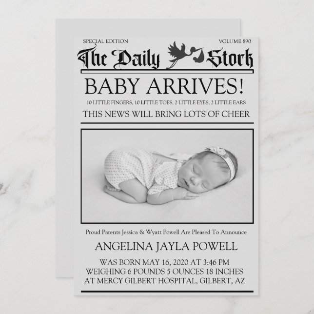 Convite Anunciante de Nascimento da Newsletter do Estilo N (Frente/Verso)