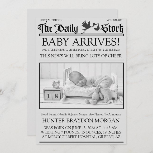 Convite Anunciante de Nascimento da Newsletter do Estilo N (Frente/Verso)