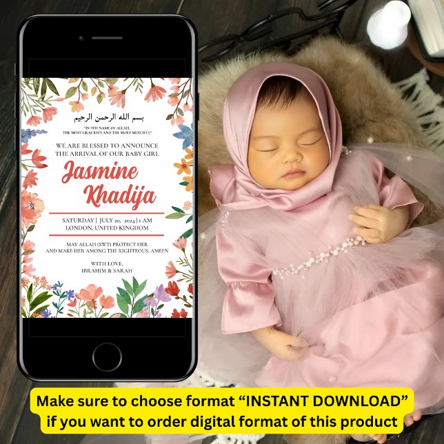 Convite Anunciante de Nascimento Muçulmano de Flor Selvage (Criador carregado)
