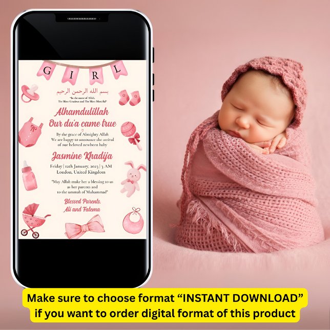 Convite Anunciante de Nascimento Muçulmano de Vestimento d (Criador carregado)