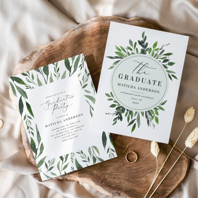 Convite anúncio/convite de graduação de folhagem de aquare (Criador carregado)