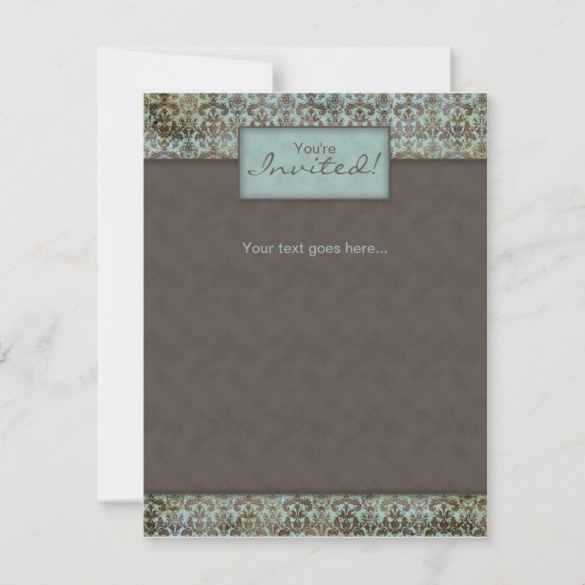 Convite Anúncio Damask Brown Turq 5 (Frente)