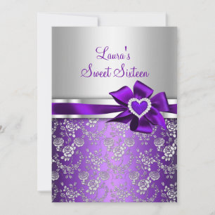 Convite Anúncios de Arco Íris Roxo & Rosas para Sweet 16