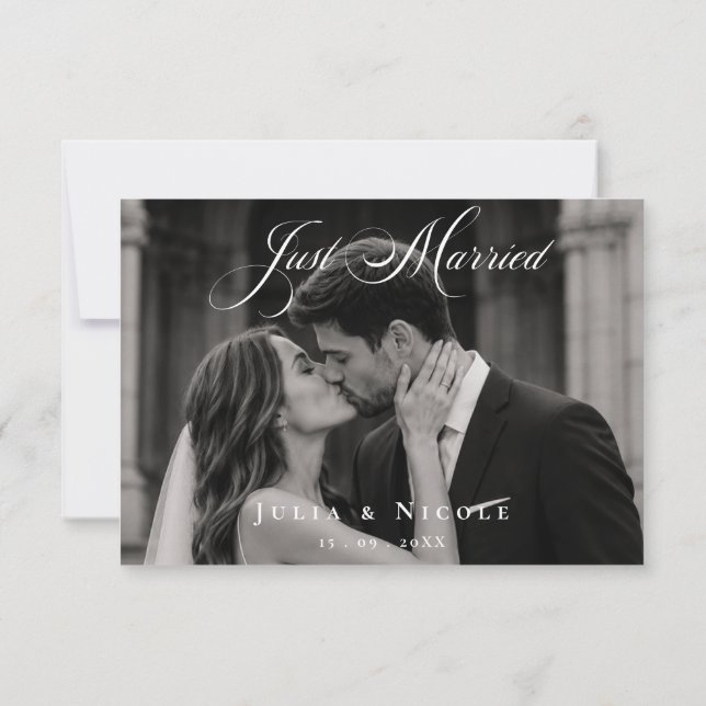 Convite Anúncios de Casamento com Foto Clássica de Recém-C (Verso)