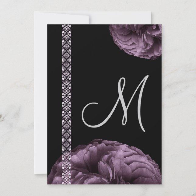 Convite Anúncios de Casamento de Rosas e Locais Roxos (Frente)