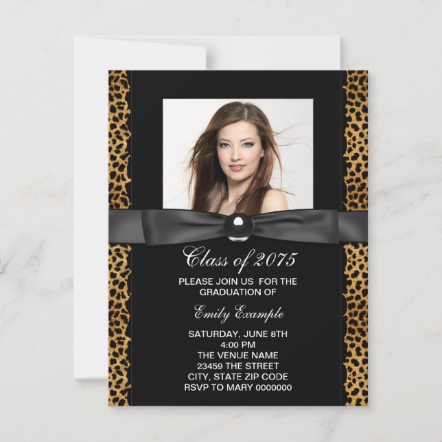 Convite Anúncios de Formatura com Foto de Leopardo (Frente)
