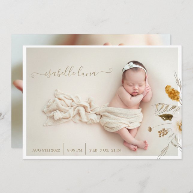 Convite Anúncios de Foto de Notícias de Nascimento (Frente/Verso)