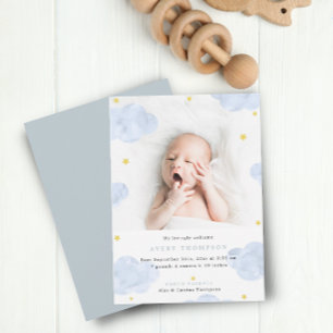 Convite Anúncios de Foto do Baby Boy da Nuvem Azul