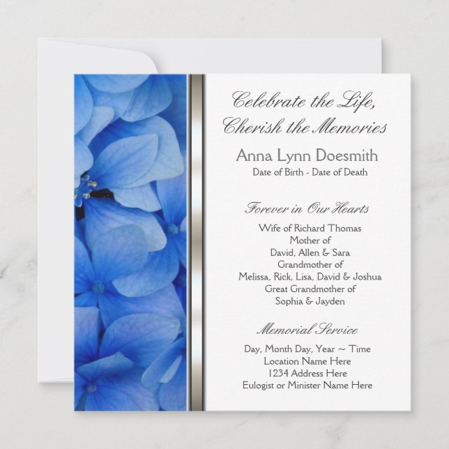 Convite Anúncios de Funeral de Hortênsia Azul (Frente)