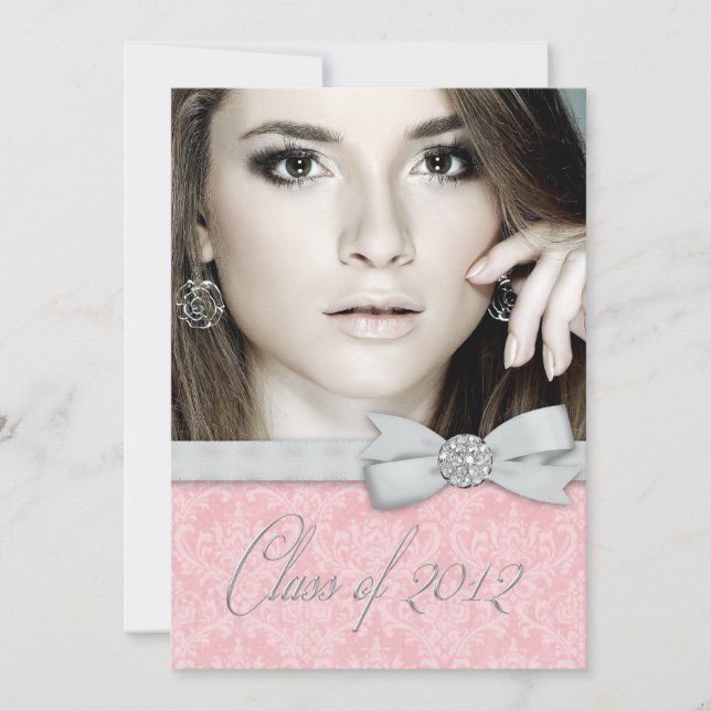 Convite Anúncios de Graduação de Foto em Damasco Rosa (Frente)