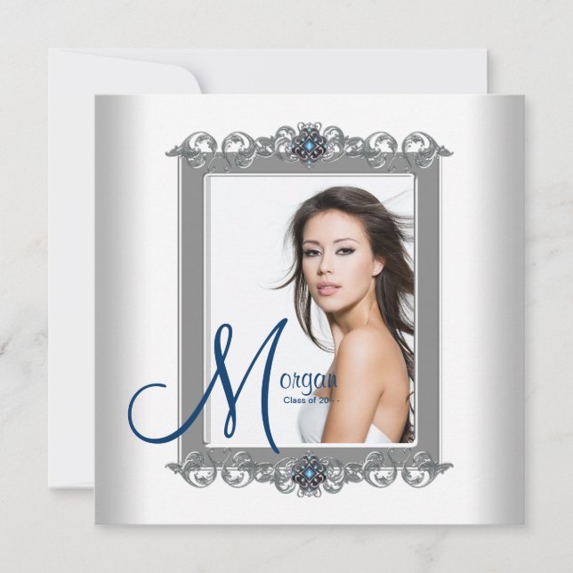 Convite Anúncios de Graduação de Fotos Azul Teal (Frente)